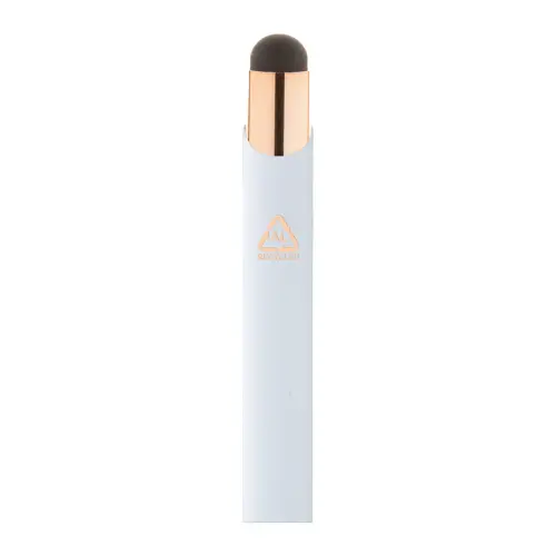 Penna a sfera in alluminio riciclato con finitura gommata e touch screen dettagli color oro rosa e refill blu