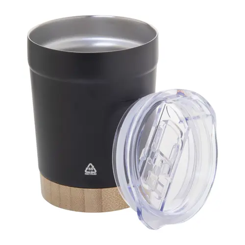 Tazza termica in acciaio inox riciclato da 300ml con base in bambù e coperchio in plastica AS 