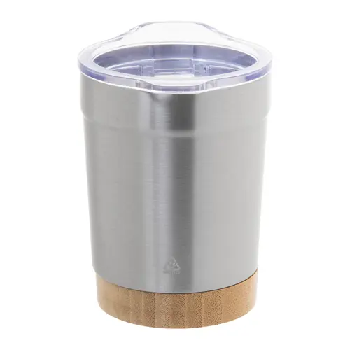 Tazza termica in acciaio inox riciclato da 300ml con base in bambù e coperchio in plastica AS 