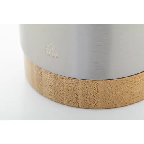 Tazza termica in acciaio inox riciclato da 300ml con base in bambù e coperchio in plastica AS 