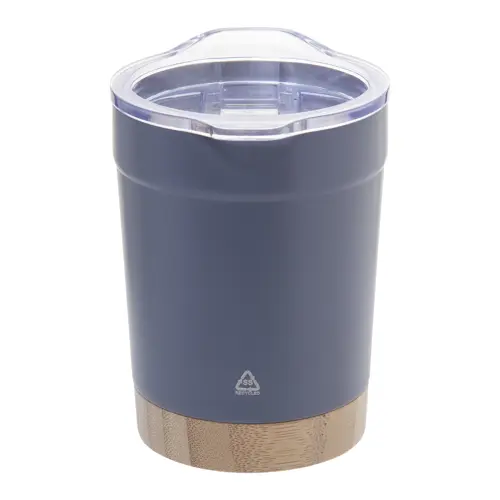 Tazza termica in acciaio inox riciclato da 300ml con base in bambù e coperchio in plastica AS 