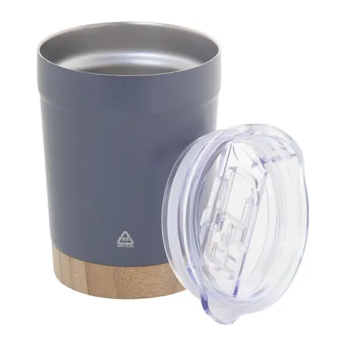 Tazza termica in acciaio inox riciclato da 300ml con base in bambù e coperchio in plastica AS 