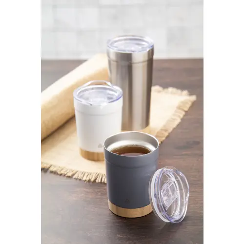 Tazza termica in acciaio inox riciclato da 300ml con base in bambù e coperchio in plastica AS 