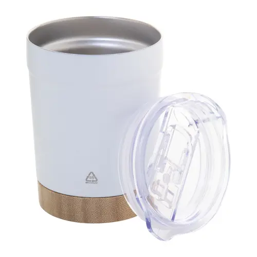 Tazza termica in acciaio inox riciclato da 300ml con base in bambù e coperchio in plastica AS 