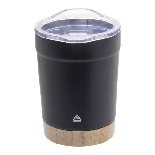 Tazza termica in acciaio inox riciclato da 300ml con base in bambù e coperchio in plastica AS 