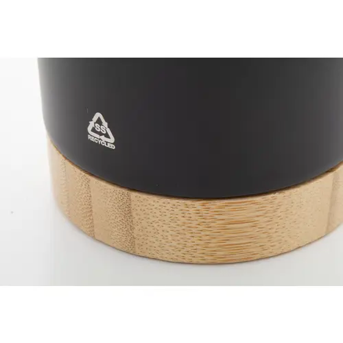Tazza termica in acciaio inox riciclato da 300ml con base in bambù e coperchio in plastica AS 