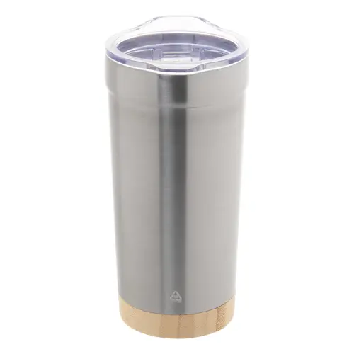 Tazza termica da 600ml in acciaio inox riciclato con base in bambù e coperchio in plastica AS
