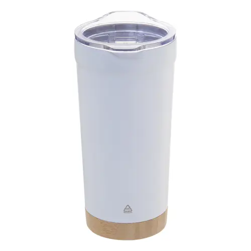 Tazza termica da 600ml in acciaio inox riciclato con base in bambù e coperchio in plastica AS
