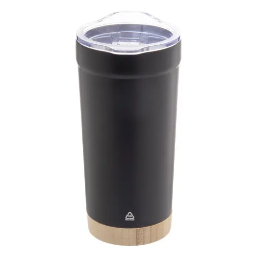 Tazza termica da 600ml in acciaio inox riciclato con base in bambù e coperchio in plastica AS
