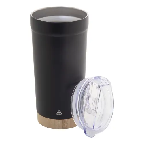 Tazza termica da 600ml in acciaio inox riciclato con base in bambù e coperchio in plastica AS