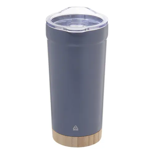 Tazza termica da 600ml in acciaio inox riciclato con base in bambù e coperchio in plastica AS