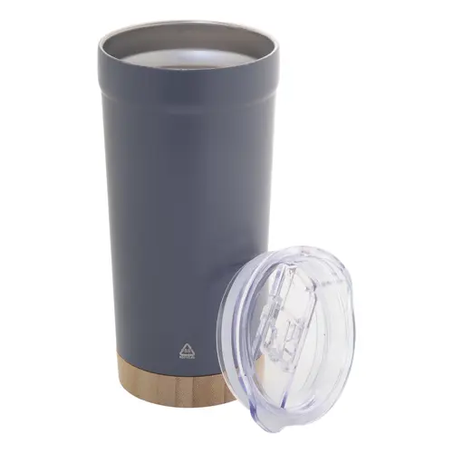 Tazza termica da 600ml in acciaio inox riciclato con base in bambù e coperchio in plastica AS
