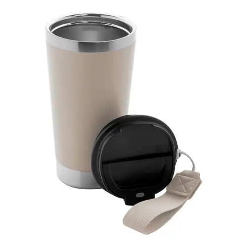 Tazza termica in acciaio inox riciclato con coperchio in PP laccetto coordinato 430ml