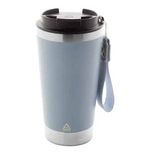 Tazza termica in acciaio inox riciclato con coperchio in PP laccetto coordinato 430ml