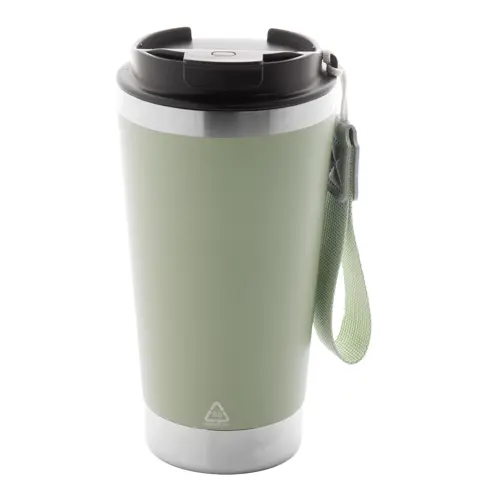 Tazza termica in acciaio inox riciclato con coperchio in PP laccetto coordinato 430ml