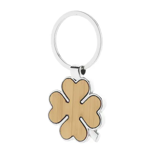 Portachiavi in metallo e bambù a forma di quadrifoglio in scatola kraft