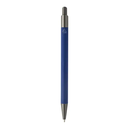 Penna a sfera in alluminio riciclato con finitura gommata in color canna di fucile con refill blu