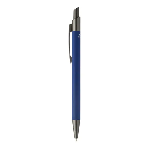 Penna a sfera in alluminio riciclato con finitura gommata in color canna di fucile con refill blu