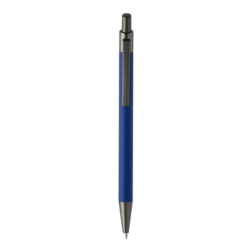 Penna a sfera in alluminio riciclato con finitura gommata in color canna di fucile con refill blu