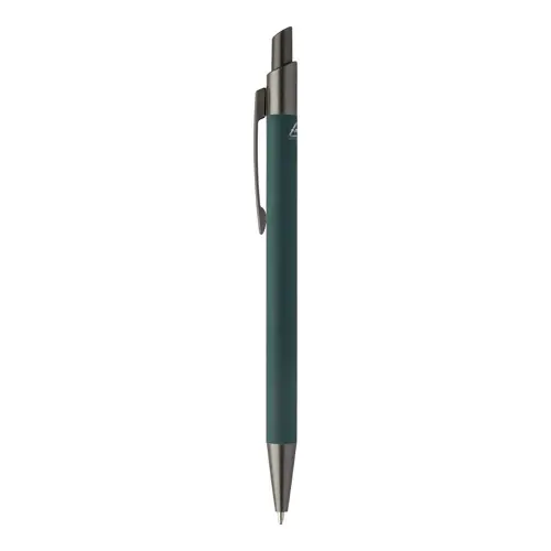 Penna a sfera in alluminio riciclato con finitura gommata in color canna di fucile con refill blu