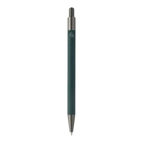 Penna a sfera in alluminio riciclato con finitura gommata in color canna di fucile con refill blu