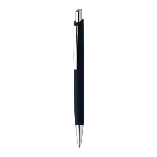 Set regalo con penna refill blu e portachiavi in alluminio riciclato con finitura gommata
