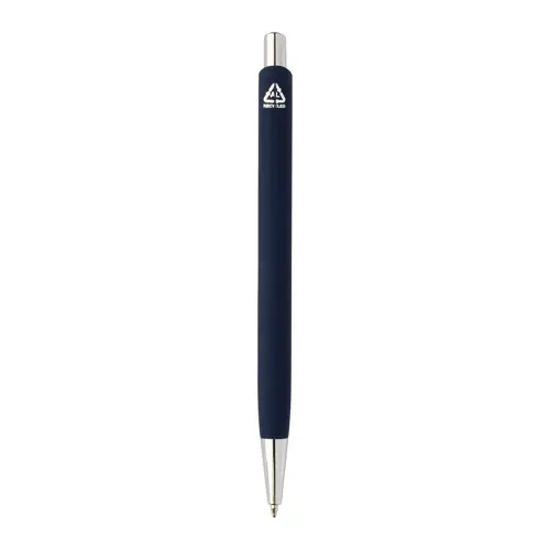 Set regalo con penna refill blu e portachiavi in alluminio riciclato con finitura gommata