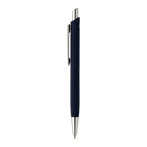 Set regalo con penna refill blu e portachiavi in alluminio riciclato con finitura gommata