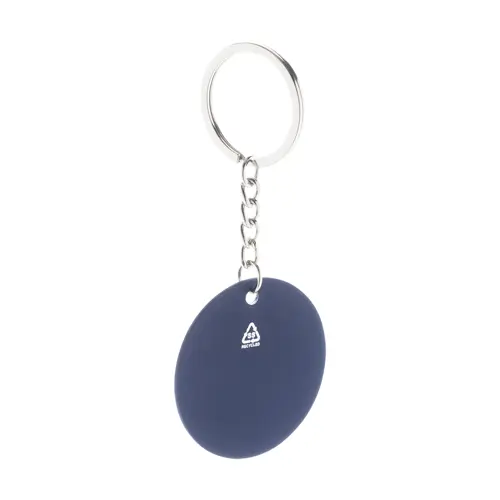 Set regalo con penna refill blu e portachiavi in alluminio riciclato con finitura gommata