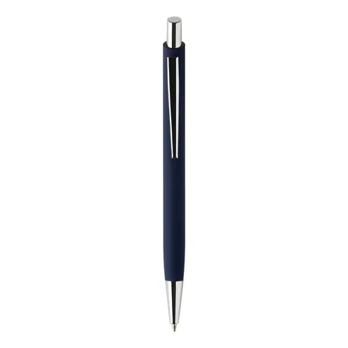 Set regalo con penna refill blu e portachiavi in alluminio riciclato con finitura gommata