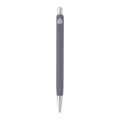 Set regalo con penna refill blu e portachiavi in alluminio riciclato con finitura gommata