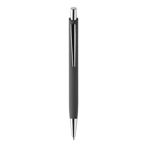 Set regalo con penna refill blu e portachiavi in alluminio riciclato con finitura gommata