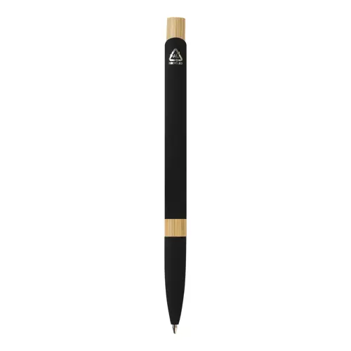 Set regalo con penna refill blu e portachiavi in alluminio riciclato e bambù