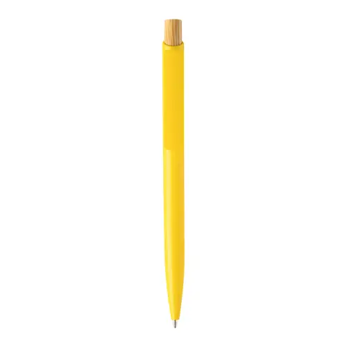 Penna a sfera in plastica ABS riciclata pulsante bambù refill blu
