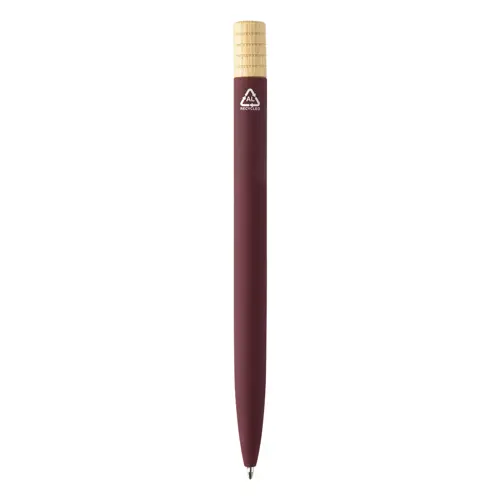 Penna a sfera in alluminio riciclato a rotazione finitura gommata e astuccio in cartoncino kraft refill blu