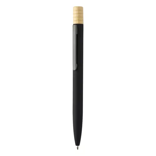 Penna a sfera in alluminio riciclato a rotazione finitura gommata e astuccio in cartoncino kraft refill blu