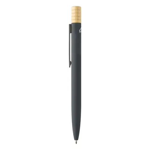 Penna a sfera in alluminio riciclato a rotazione finitura gommata e astuccio in cartoncino kraft refill blu