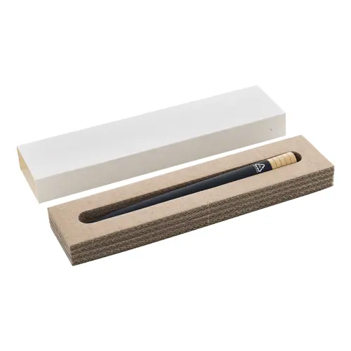 Penna a sfera in alluminio riciclato a rotazione finitura gommata e astuccio in cartoncino kraft refill blu
