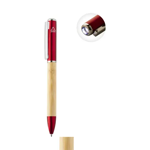 Penna a sfera in bambù e plastica riciclata a rotazione torcia LED e refill blu 