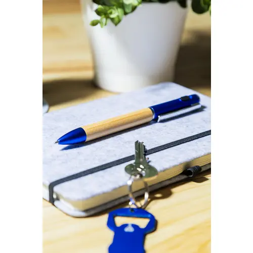 Penna a sfera in bambù e plastica riciclata a rotazione torcia LED e refill blu 