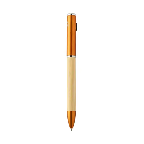 Penna a sfera in bambù e plastica riciclata a rotazione torcia LED e refill blu 