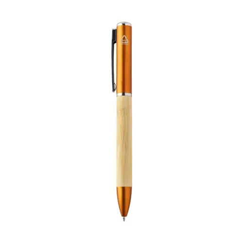 Penna a sfera in bambù e plastica riciclata a rotazione torcia LED e refill blu 