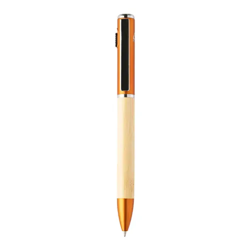 Penna a sfera in bambù e plastica riciclata a rotazione torcia LED e refill blu 