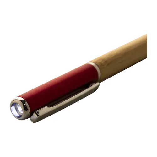 Penna a sfera in bambù e plastica riciclata a rotazione torcia LED e refill blu 
