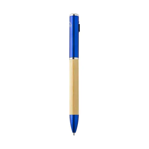 Penna a sfera in bambù e plastica riciclata a rotazione torcia LED e refill blu 