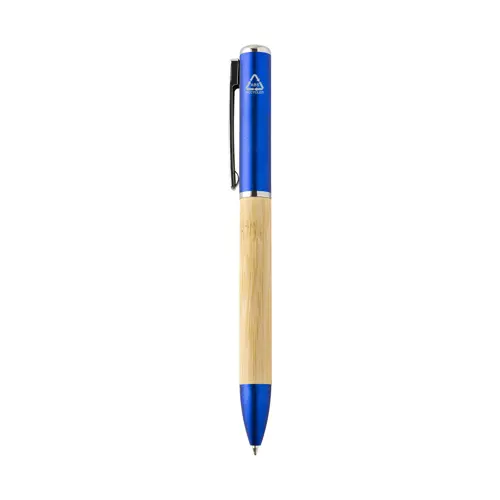 Penna a sfera in bambù e plastica riciclata a rotazione torcia LED e refill blu 