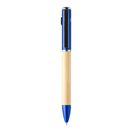 Penna a sfera in bambù e plastica riciclata a rotazione torcia LED e refill blu 
