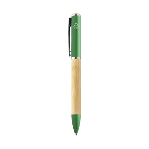 Penna a sfera in bambù e plastica riciclata a rotazione torcia LED e refill blu 