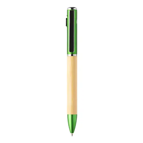Penna a sfera in bambù e plastica riciclata a rotazione torcia LED e refill blu 