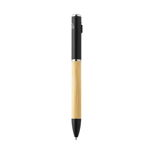 Penna a sfera in bambù e plastica riciclata a rotazione torcia LED e refill blu 